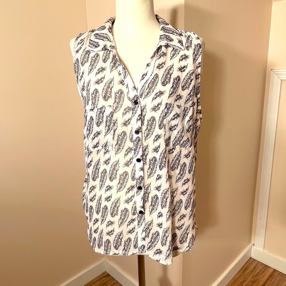 Cynthia Rowley Sleevless Sheer Button Up Blouse